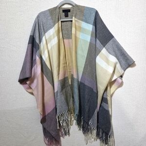 Steve Madden Multicolor Plaid Pastel Fringe Shawl